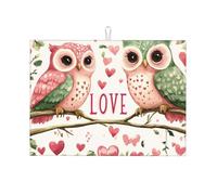 Cute Owl Heart Print Dish Drying Mat For Kitchen, Absorbent Dish Mat Counter 46 X 61 Cm Reusable Washable Mat