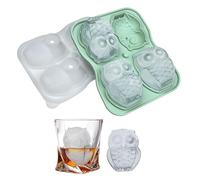 Cute Owl Ice Cube Mold, Owl Shapes Ice Cube Tray, Silicone Ice Mold Fun Shapes, Make 4 Large Owl Ice Balls for Whiskey Cocktails Drinks, Green