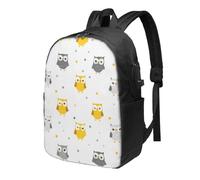 Cute Owl Laptop Backpack Polka Travel Backpack 17inch Water Resistant Carry on Rucksack with USB Charging Port College Bookbag School Work Bag for Women Men