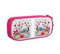 Cute Owl Large Capacity Double Layer Pencil Case,Customizable Full Print Polyester Fabric Organizer-School, Office, Travel Makeup Pouch