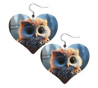 Cute owl Leather Earrings for Women Heart Earring Lightweight Dangle Earrings Jewelry Gifts, One Size, No Gemstone
