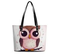Cute Owl Leather Tote Bag for Women Work Shoulder Purses with Zipper Waterproof Large Computer Shoulder Bag Fashion Ladies Shoulder Handbag Reusable Shopping Bags