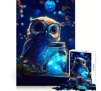 Cute Owl Luminous Glow 1000 Piece Jigsaws for Adults Puzzle Decompress Tight Joint Fun Challenge Art Decor (38x52cm)