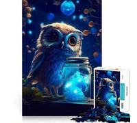 Cute Owl Luminous Glow 1000 Piece Jigsaws for Adults Puzzle Decompress Tight Joint Fun Challenge Art Decor (38x52cm)
