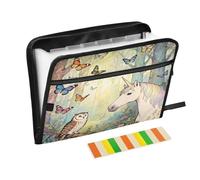 Cute Owl Magical Horse Butterfly Expanding Zip File Folder 13 Pockets Accordion Document Organizer for Work Home