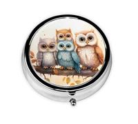 Cute Owl On Branch Small Pill Box 3 Compartment Portable Pill Box for Purse Pocket Watercolor Mini Medicine Organiser for Daily Vitamin Fish Oil Storage