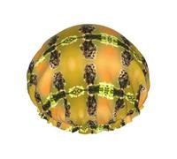 Cute Owl On Wood Shower Caps For Women, Elastic And Reusable Bath Caps, Double Waterproof Layers Shower Cap, Bathing Shower Caps