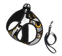 Cute Owl Pattern Print Pet Leash Vest Soft Adjustable Step in Puppy Vest Outdoor Walking with Leash