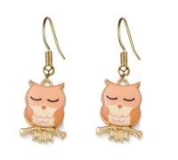 Cute Owl Pendant Dangle Drop Small Earrings with Gold Hooks, Come in Assorted Shades to Choose From (Peach)
