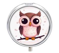 Cute Owl Pill Box 3 Compartment Travel Pill Organizer 3 Times A Day Cute Mini Pill Case for Purse & Pocket Portable Metal Medicine Box with Mirror Round Daily Medicine Vitamin Container