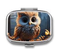 Cute Owl Pill Case with 2 Compartment, Pill Organizer Portable Square Pill Box,Vitamin Pill Organizer for Pocket Purse and Travel
