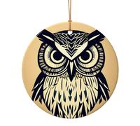 Cute Owl Print Ceramic Round Pendant,Festive Decoration for Home,Mall,Supermarket,Holiday Keepsake