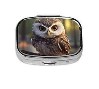 Cute Owl Print Pill Box Square Pill Case 2 Compartment Small Metal Medicine Organizer Portable Travel Pillbox for Pocket Purse Cute Mini Pill Container to Hold Daily Vitamins