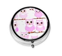 Cute owl Printed Round Travel Pill Box Cute Small Metal Pocket Pill Case for Men & Women 3 Compartment Portable Pill Organizer for Purse or Pocket