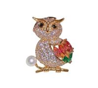 Cute Owl Rhinestone Brooch Pin Vintage Elegant Women Lapel Pin Rhinestone Pearl Owl Pin Bird Crystal Lapel Brooches Animal Corsage Clothes Dress Decoration Women Gift