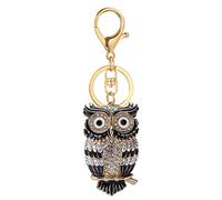 Cute Owl Rhinestones Keychain,Sparkling Alloy Charm Keyring Pendant (Black)