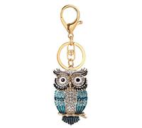 Cute Owl Rhinestones Keychain,Sparkling Alloy Charm Keyring Pendant (Blue)