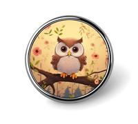 Cute Owl Round Badge Personalized Lapel Brooch Lightweight Durable Tinplate Badge for Hat Clothes Backpack Pins Decor, Circular, Aluminum, aluminum alloy