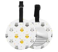 Cute Owl Round Luggage Tag 2PCS Polka PU Leather Travel Bag Tag ID Labels Name Card Holder wtih Buckle for Luggage Suitcase Backpacks