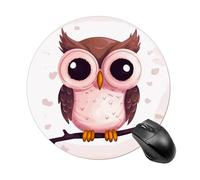 Cute Owl Round Mouse Pad, Non-Slip Rubber Base Waterproof Washable, Computer Mouse Mat for Office Gaming Studying, Premium-Textured Durable Portable Circle Mousepad for Desktop PC Notebook