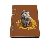 Cute Owl Sitting on Sunflower Leather A5 Binder Notebook Refillable Travel Journal with 90 Sheets Personal Planner for Women Men