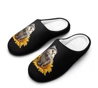 Cute Owl Sitting on Sunflower Men's Cozy Cotton Slippers with Memory Foam Lightweight Anti-skid House Shoes for Indoor Outdoor
