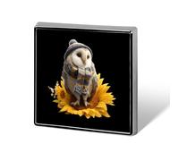Cute Owl Sitting on Sunflower Print Square Badge Metal Decorative Brooches 0.7 Inch Funny Lapel Pin Gift for Backpack Clothing