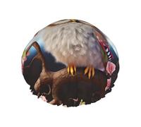 Cute Owl Tree Flowers and Squirrel Shower Cap for Women Double Layers Thick Hair Caps Reusable Waterproof Bath Caps with Elastic Band Hair Hat Washable Shower Hat for Men Women Spa Salon