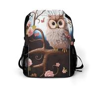 Cute Owl Tree Flowers And Squirrel Sports Drawstring Backpack,Packsack with Shoe Compartment And Wet Proof Pocket for Youth