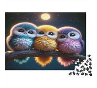 Cute Owl Trio Night 1000 Pieces Jigsaw Puzzle Fence Bloom Challenging Difficult Recycled Cardboard for Advanced Puzzlers 52x38cm/1000pcs