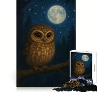 Cute Owl Under Moonlight Jigsaw Puzzles for Teenagers 1000 Pieces Strong Logic Smooth Thick Fun Challenge Night Game (38x52cm)