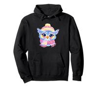 Cute Owl Winter Portrait Colorful Bird Graphic Pink Scarf Pullover Hoodie