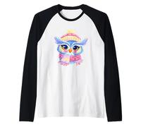 Cute Owl Winter Portrait Colorful Bird Graphic Pink Scarf Raglan Baseball Tee