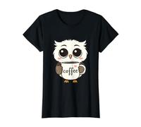 Cute Owl with Coffee Mug Value Graphic T-Shirt, Women, Black, M
