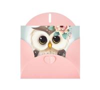 Cute Owl with Flowers Holiday Cards | Double Sided Glitter Cardstock | Christmas, Birthday, Valentine's Day, Wedding & Party Invitations | Envelopes Included