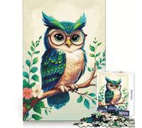 Cute Owl with Glasses on Branch Jigsaw Puzzles 1000 Piece for Teenagers Cognitive Skill Clear Color Fun Challenge Home Accent (38x52cm)