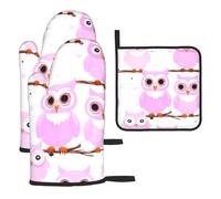 Cute Owloven Glove And Pot Holder 3 Piece Set, &Heat Resistant And Insulated Kitchen Oven Gloves For Cooking.
