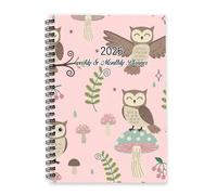Cute Owls 2026 Journal A5 To Do List Notebook 2026 Organiser Diary Mens Diary Journal for Academic Week To View Monthly Year Planner with Dotted Line Note Page Slim