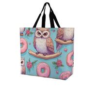 Cute Owls And Donuts Novelty Women's Shoulder Tote Bag Shopping Bags Reusable Lightweight Grocery Handbags Travel Storage Pouch