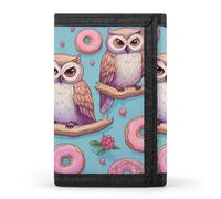 Cute Owls and Donuts Printed Tri-fold Wallets Front Pocket Holder Money Clips with ID Credit Card Slots for Man Women