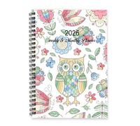 Cute Owls and Flowers 2026 Diary A5 To Do List Notebook Planner 2026 Diary Women Planner Journal for Teacher Week To View Monthly Year with Dotted Line Note Page Slim