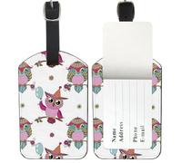 Cute Owls and Flowers Luggage Tag, Pu Leather Mr and Mrs Luggage Tags with Privacy Protection Cover, Hangtag Bags Leather Baggage Labels Identifier, Men Women Travel Accessories, Thank You Gift