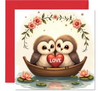 Cute Owls Anniversary Card - Animal Love Boat - Cute Happy Anniversary Card for Partner from Husband Wife Boyfriend Girlfriend, 145mm Anniversaries Greeting Cards