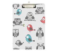 Cute Owls Birds Grey Acrylic Clipboard Writing Clipboard Cute Decorative Letter Size Clipboards, A4 Letter Size 12.5 x 9 Inches Silver Clip