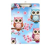 Cute Owls Clipboard Acrylic Cute Clip Boards Hanging Clipboards A4 Standard Size with Low Profile Metal Clip for Women Men Office Supplies