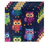 Cute Owls Cloth Napkins Set of 4, Ethnic Owl Washable Dinner Napkins Oversized Soft Reusable Satin Tables Napkins for Party Events Wedding, 50 x 50 CM, Hotel Quality