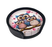 Cute Owls Coasters For Drinks Set Of 6 Leather Tea Cup Coaster Drink Coasters For Cup Kitchen Bar Home Decor Housewarming Gift