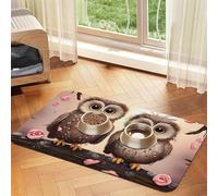 Cute Owls Dog Food Mat, Absorbent Pet Feeding Mat for Food and Water Bowls Non-Slip Placement Pad for Floors Waterproof Quick Dry Water Dispenser Mat for Dogs Puppy Cats 16x24 Inch