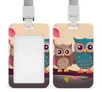 Cute Owls Id Badge Holder,Name Tag Holder with Detachable Lanyard,Waterproof Design Id Card Holder for Office, Workplace