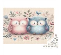 Cute Owls Love Jigsaw Puzzle 1000 Piece Recycled Paper for Adults Puzzle for Adults Impossible Hard Challenging Game Fun Home Present Great Gift for Men Women 52x38cm/1000pcs